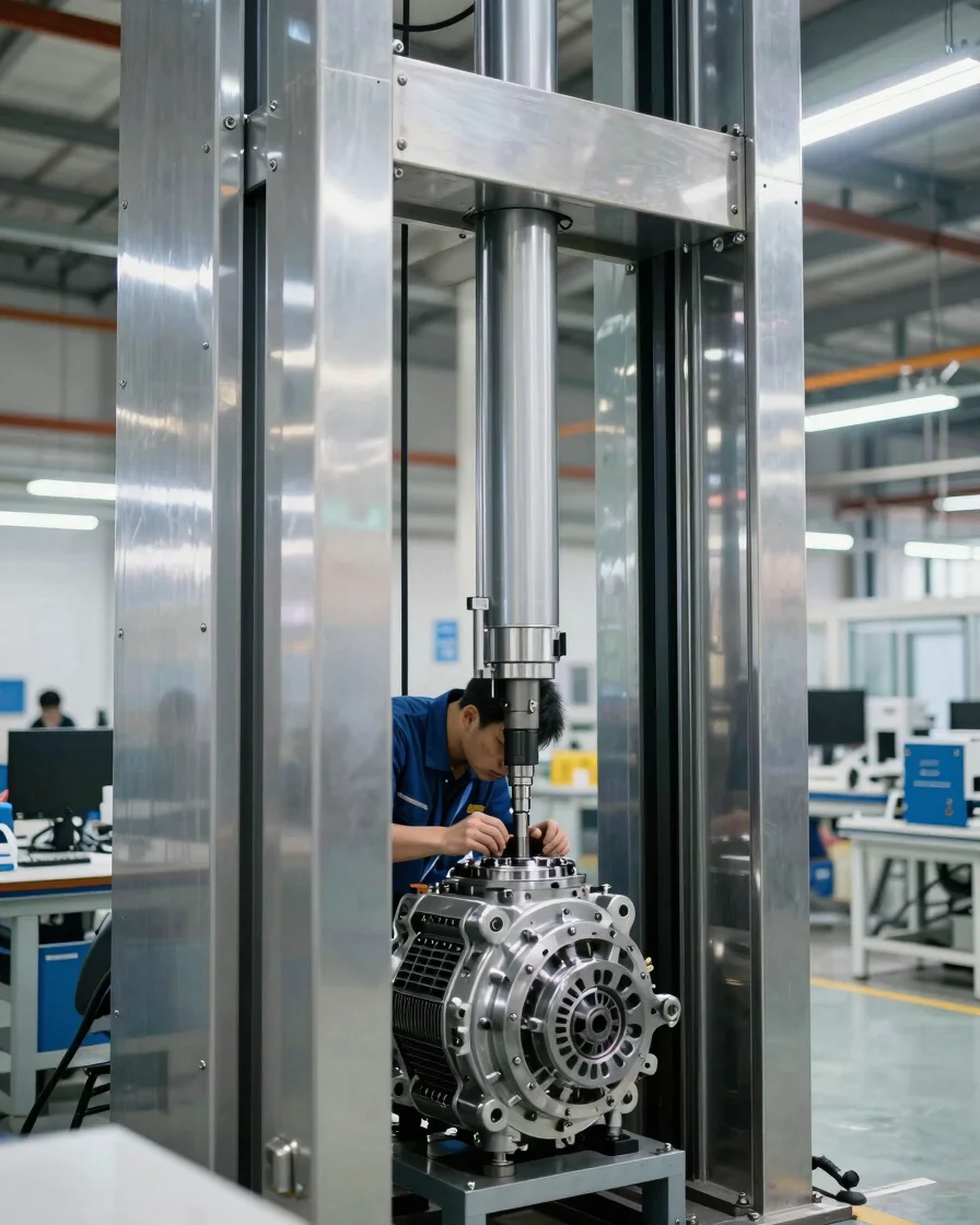 Kỹ sư đang kiểm tra chi tiết cơ khí chính xác của động cơ thang m