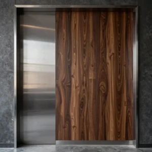Cabin Thang Máy Inox Sọc Kết Hợp Vân Gỗ